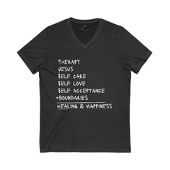 "Wellness Equation" Unisex Jersey Short Sleeve V-Neck Tee