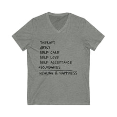 "Wellness Equation" Unisex Jersey Short Sleeve V-Neck Tee